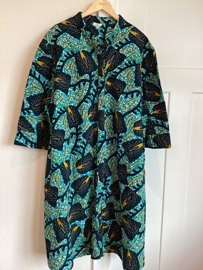 Zuri Button-Front Dress with Pockets Calla Friend 3X Long Blue Turquoise